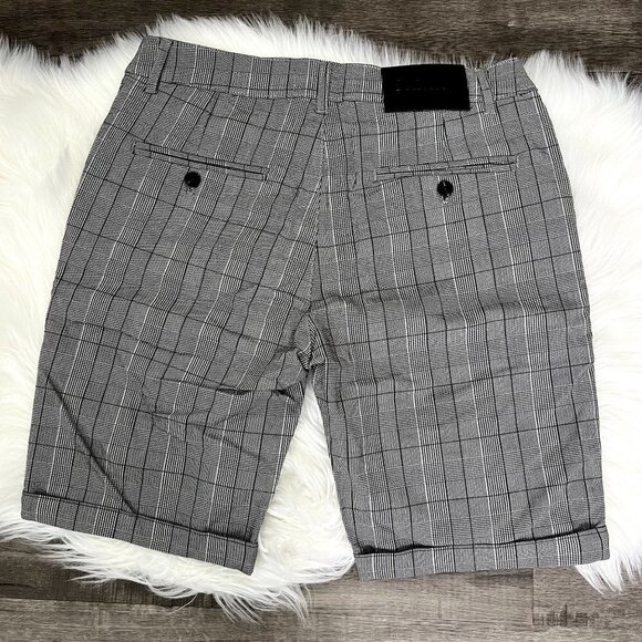 Gingtto Mens 34 Gray Plaid Skinny Chino Shorts Cuffed Stretch - Picture 3 of 12